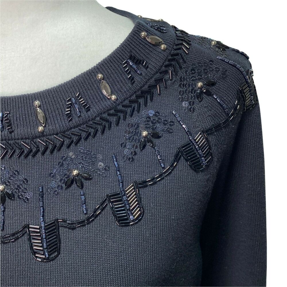 RSVP BY TALBOTS | sz L Petite Women's Pull Over Crew Beaded Jewel Yoke Sweater - Picture 5 of 7